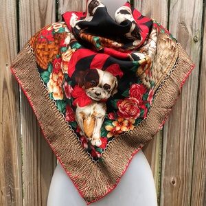 Casca Silk Scarf Limited Edition Kittens Puppies Hand Rolled Edges VINTAGE